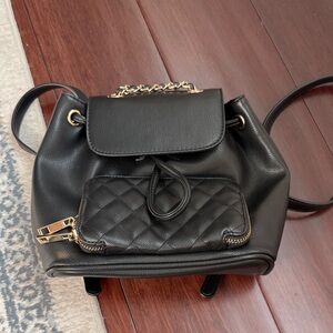 Forever 21 Black Quilted Backpack with Gold Accents